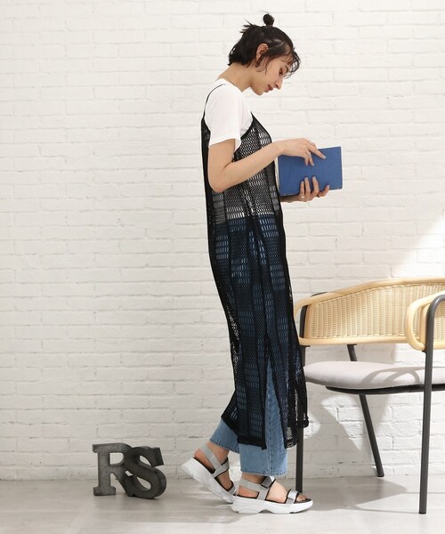 Cutie Blonde（キューティーブロンド）の「◆【2点セット】クロシェ風キャミワンピース（セットアップ・レディース・グリーン/ブラック/ベージュ・03/02）」の4枚目の写真