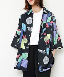 ポリ総柄プリント ドロップショルダーSSシャツ レディース メンズ