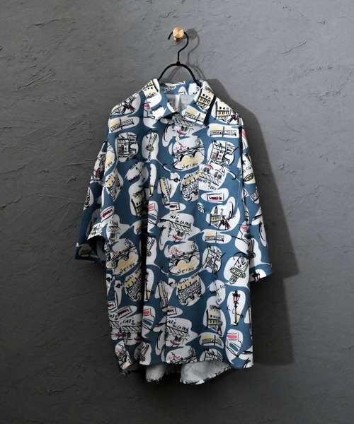 Ritzy（リッツィー）の「ポリ総柄プリント ドロップショルダーSSシャツ（シャツ/ブラウス・メンズ・ホワイト/ブラック/ベージュ/ブラウン/サックスブルー/イエロー/グリーン/ブラック系その他/ベージュ系その他/ブルー系その他・LARGE/MEDIUM/X-LARGE）」の8枚目の写真