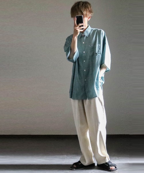 Ritzy（リッツィー）の「ポリ総柄プリント ドロップショルダーSSシャツ（シャツ/ブラウス・メンズ・ホワイト/ブラック/ベージュ/ブラウン/サックスブルー/イエロー/グリーン/ブラック系その他/ベージュ系その他/ブルー系その他・LARGE/MEDIUM/X-LARGE）」の13枚目の写真