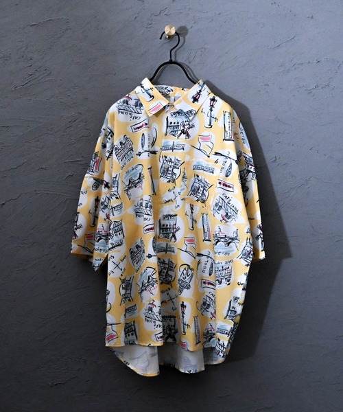 Ritzy（リッツィー）の「ポリ総柄プリント ドロップショルダーSSシャツ（シャツ/ブラウス・メンズ・ホワイト/ブラック/ベージュ/ブラウン/サックスブルー/イエロー/グリーン/ブラック系その他/ベージュ系その他/ブルー系その他・LARGE/MEDIUM/X-LARGE）」の12枚目の写真