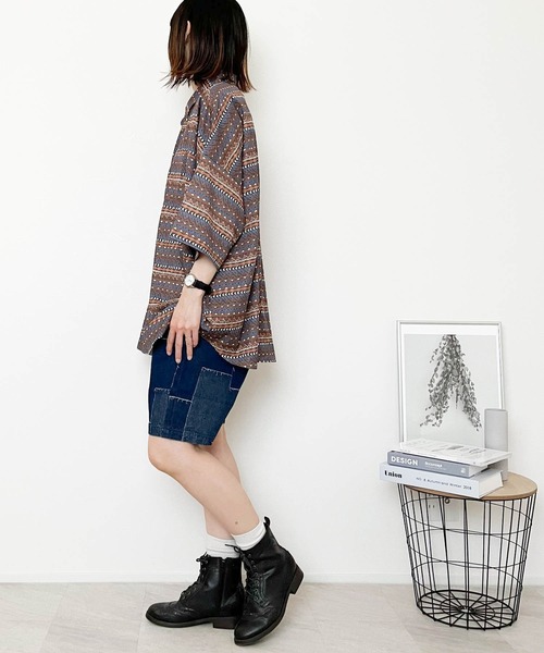 Ritzy（リッツィー）の「ポリ総柄プリント ドロップショルダーSSシャツ（シャツ/ブラウス・メンズ・ホワイト/ブラック/ベージュ/ブラウン/サックスブルー/イエロー/グリーン/ブラック系その他/ベージュ系その他/ブルー系その他・LARGE/MEDIUM/X-LARGE）」の19枚目の写真