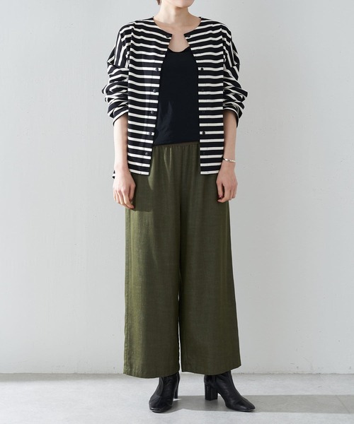 BEARDSLEY(ビアズリー)の「前後で着られる2WAY仕様 ボーダースナップカーデ(カーディガン/ボレロ・レディース・ブラック系その他/ネイビー/ブラック・FREE)」の5枚目の写真