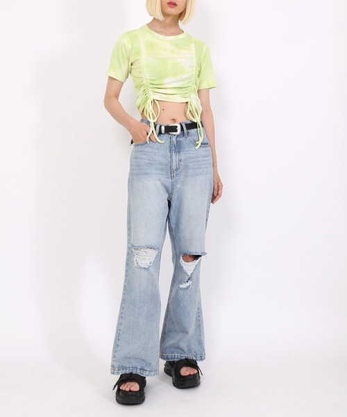 PUNYUS（プニュズ）の「タイダイ柄ドロストトップス（Tシャツ/カットソー・レディース・ライム/ブラック・3/2/4/1）」の12枚目の写真