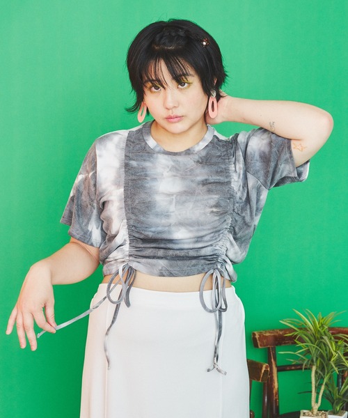 PUNYUS（プニュズ）の「タイダイ柄ドロストトップス（Tシャツ/カットソー・レディース・ライム/ブラック・3/2/4/1）」の18枚目の写真