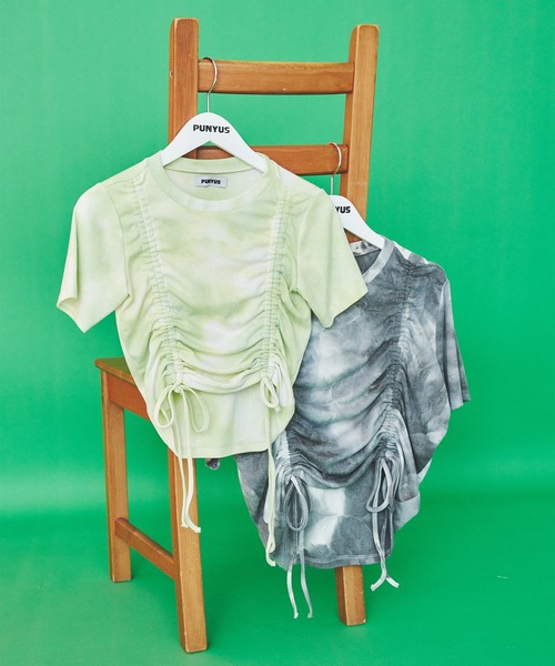 PUNYUS（プニュズ）の「タイダイ柄ドロストトップス（Tシャツ/カットソー・レディース・ライム/ブラック・3/2/4/1）」の15枚目の写真