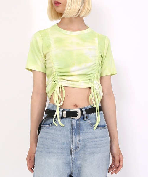 PUNYUS（プニュズ）の「タイダイ柄ドロストトップス（Tシャツ/カットソー・レディース・ライム/ブラック・3/2/4/1）」の13枚目の写真