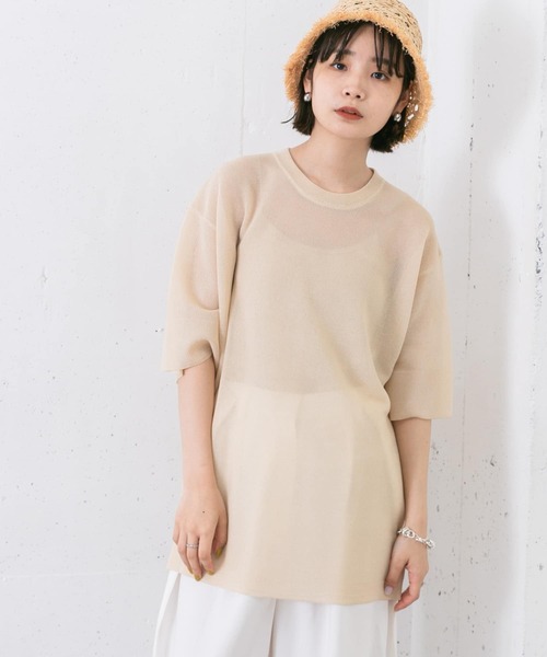 KBF（ケイビーエフ）の「オーバーサイズガラスニットTシャツ（ニット/セーター・レディース・ライトベージュ/グリーン/ブラック・ONE）」の5枚目の写真