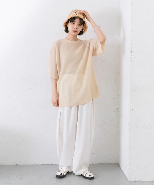KBF（ケイビーエフ）の「オーバーサイズガラスニットTシャツ（ニット/セーター・レディース・ライトベージュ/グリーン/ブラック・ONE）」の8枚目の写真