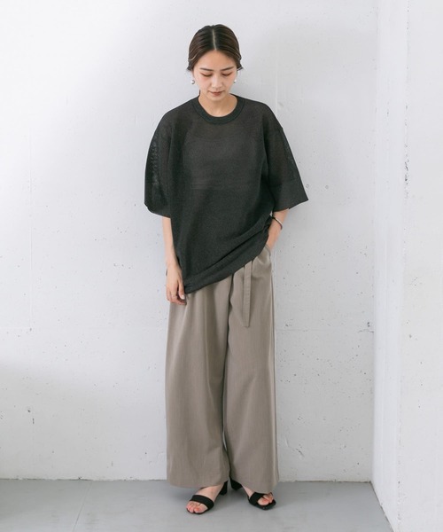 KBF（ケイビーエフ）の「オーバーサイズガラスニットTシャツ（ニット/セーター・レディース・ライトベージュ/グリーン/ブラック・ONE）」の15枚目の写真