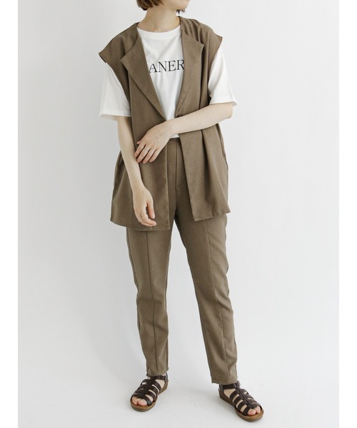 Samansa Mos2 blue(サマンサモスモスブルー)の「リネン混テーパードパンツ(セットアップ可)(その他パンツ・レディース・カーキ/ベージュ/チャコール・フリ-)」の4枚目の写真