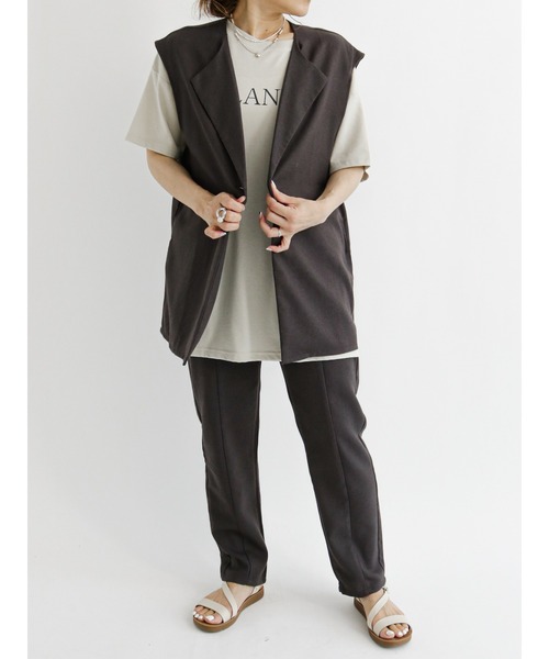 Samansa Mos2 blue(サマンサモスモスブルー)の「リネン混テーパードパンツ(セットアップ可)(その他パンツ・レディース・カーキ/ベージュ/チャコール・フリ-)」の13枚目の写真