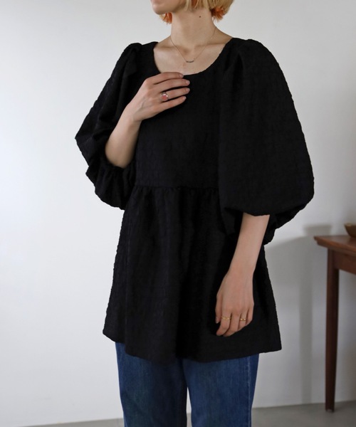 UNFIELD(アンフィールド)の「【UNFIELD】ふくれジャガードチュニック(チュニック・レディース・ブラック/グリーン・FREE)」の7枚目の写真