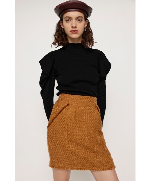 SLY（スライ）の「EDGE PUFF TOPS エッジ パフ トップス ニット（ニット/セーター・レディース・ダークベージュ/ブラック/アイボリー/ライトグリーン・FREE）」の3枚目の写真