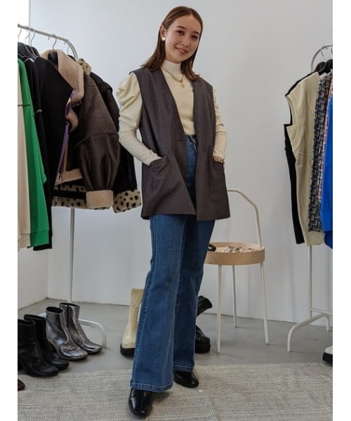 SLY（スライ）の「EDGE PUFF TOPS エッジ パフ トップス ニット（ニット/セーター・レディース・ダークベージュ/ブラック/アイボリー/ライトグリーン・FREE）」の6枚目の写真