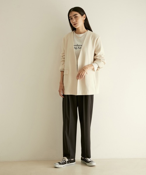 SALON adam et rope'（サロン アダム エ ロペ）の「【セットアップ対応・サステナブル】ECO BLUEダンボールノーカラージャケット（ノーカラージャケット・レディース・ブラック/オフホワイト・FREE）」の3枚目の写真