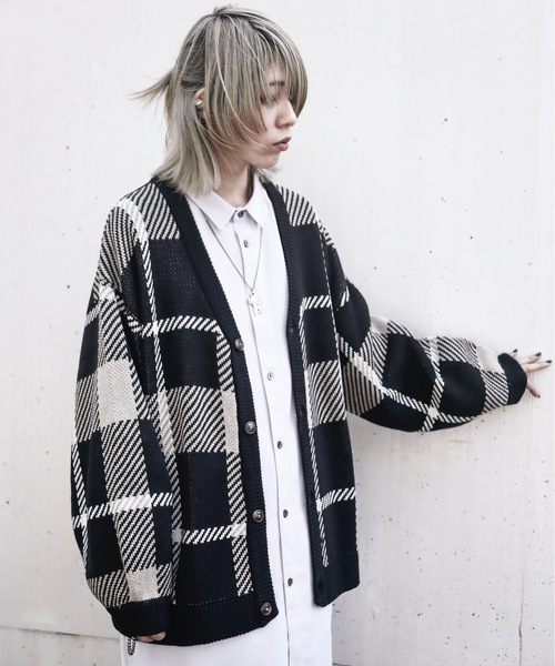 HYS チェッカーパターン カーディガン HLM（エイチエルエム）の「BIG CHECK JQDV CARDIGAN/ビッグチェック