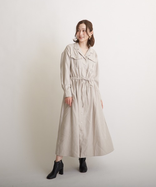 PAPAVER（パパヴェル）の「【papaver】ライスコール開襟OP（ワンピース・レディース・ブラック/ダークグリーン/モカ/ベージュ・MEDIUM）」の3枚目の写真