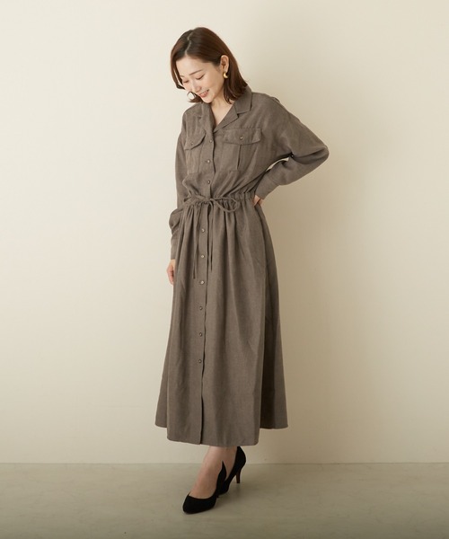 PAPAVER（パパヴェル）の「【papaver】ライスコール開襟OP（ワンピース・レディース・ブラック/ダークグリーン/モカ/ベージュ・MEDIUM）」の6枚目の写真