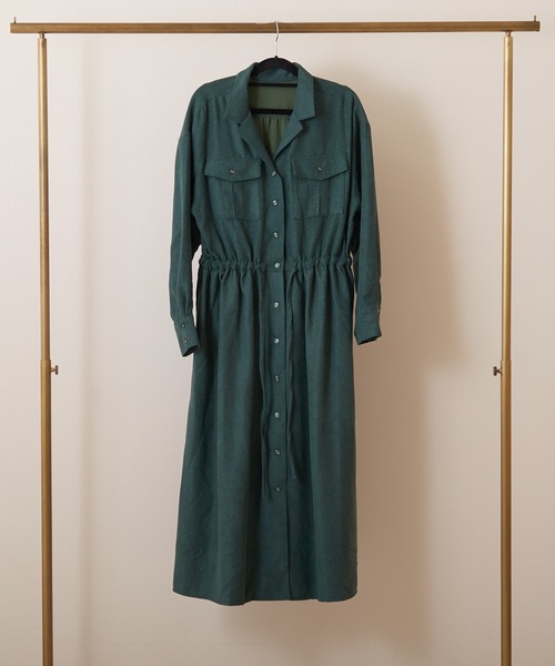 PAPAVER（パパヴェル）の「【papaver】ライスコール開襟OP（ワンピース・レディース・ブラック/ダークグリーン/モカ/ベージュ・MEDIUM）」の7枚目の写真