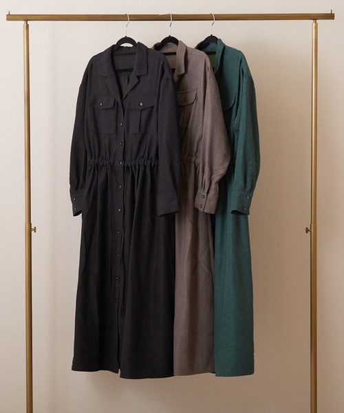 PAPAVER（パパヴェル）の「【papaver】ライスコール開襟OP（ワンピース・レディース・ブラック/ダークグリーン/モカ/ベージュ・MEDIUM）」の13枚目の写真