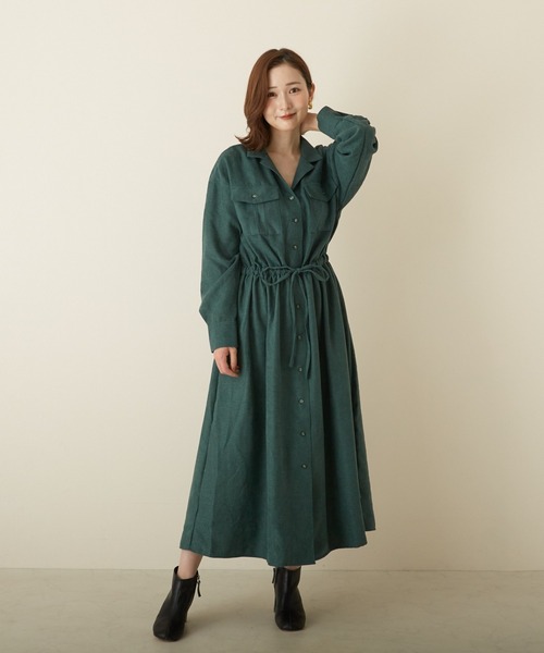 PAPAVER（パパヴェル）の「【papaver】ライスコール開襟OP（ワンピース・レディース・ブラック/ダークグリーン/モカ/ベージュ・MEDIUM）」の15枚目の写真