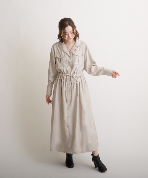 PAPAVER（パパヴェル）の「【papaver】ライスコール開襟OP（ワンピース・レディース・ブラック/ダークグリーン/モカ/ベージュ・MEDIUM）」の16枚目の写真