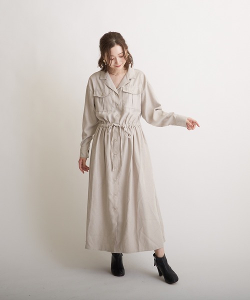 PAPAVER（パパヴェル）の「【papaver】ライスコール開襟OP（ワンピース・レディース・ブラック/ダークグリーン/モカ/ベージュ・MEDIUM）」の17枚目の写真