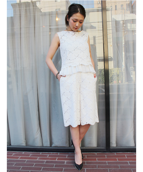 CORTES WORKS（コルテスワークス）の「ツボミレースガウチョPT（その他パンツ・レディース・ホワイト/イエロー/ブラック・38/36）」の6枚目の写真