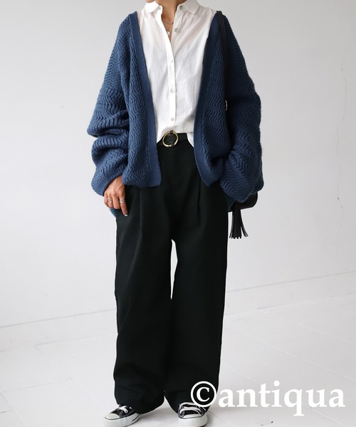 antiqua(アンティカ)の「綿100%ツイル生地ワイドタックパンツ(その他パンツ・レディース・ブラック/ホワイト/オレンジ/グリーン/ブルー・L/M)」の10枚目の写真