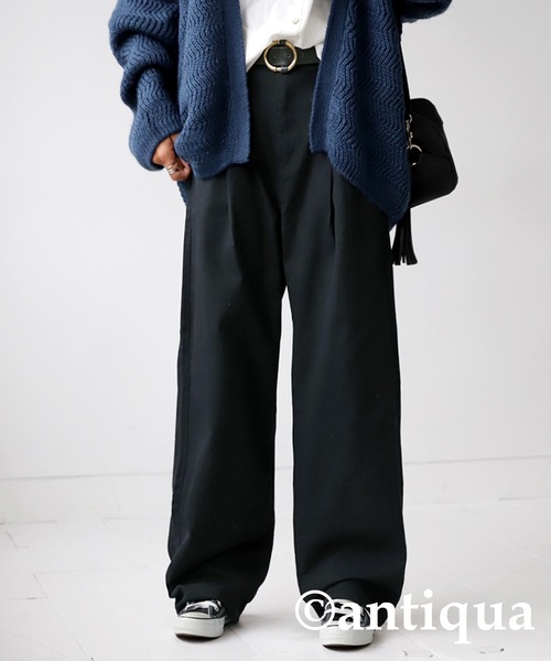 antiqua(アンティカ)の「綿100%ツイル生地ワイドタックパンツ(その他パンツ・レディース・ブラック/ホワイト/オレンジ/グリーン/ブルー・L/M)」の11枚目の写真