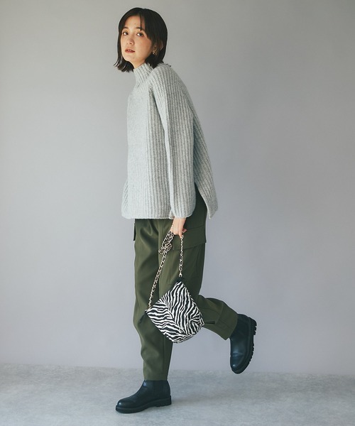 RIVE DROITE(リヴドロワ)の「ボトルネックでデザイン性◎/ウールカシミヤ片畦ボトルネックニット(ニット/セーター・レディース・カーキ/ライトグレー/ピンク・FREE)」の9枚目の写真