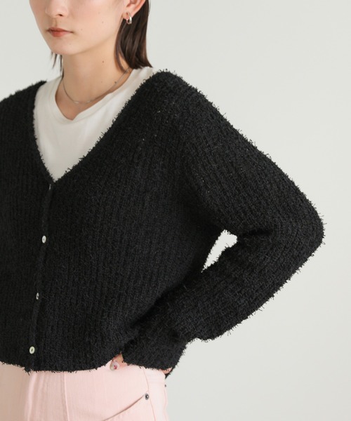 select MOCA（セレクトモカ）の「カールヤーンニットショートカーディガン（カーディガン/ボレロ・レディース・グリーン/オフホワイト/ブラック・FREE）」の3枚目の写真