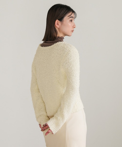 select MOCA（セレクトモカ）の「カールヤーンニットショートカーディガン（カーディガン/ボレロ・レディース・グリーン/オフホワイト/ブラック・FREE）」の12枚目の写真