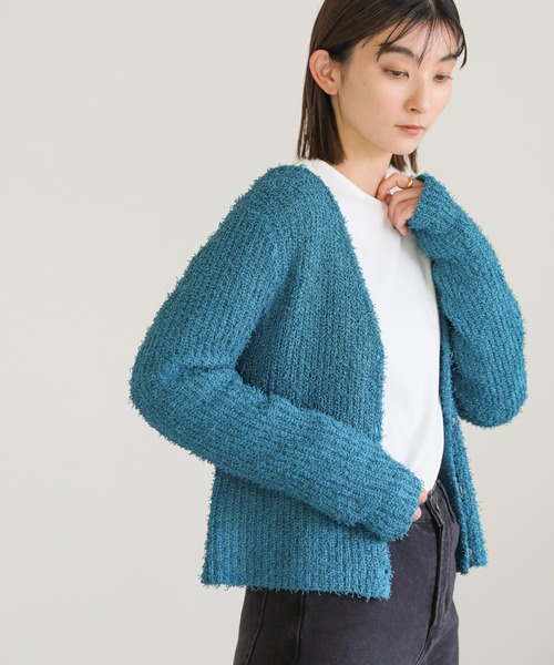 select MOCA（セレクトモカ）の「カールヤーンニットショートカーディガン（カーディガン/ボレロ・レディース・グリーン/オフホワイト/ブラック・FREE）」の16枚目の写真