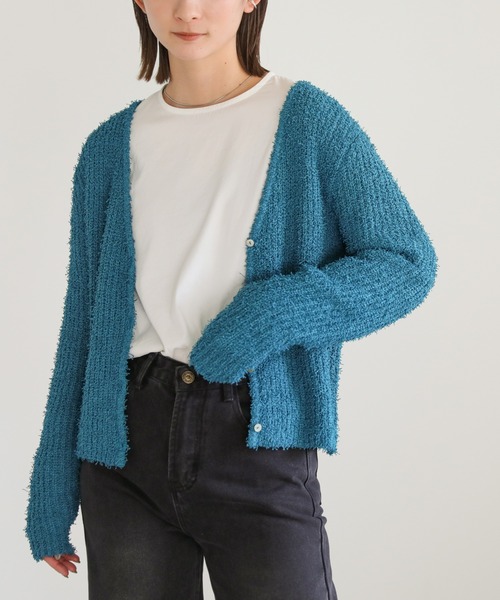 select MOCA（セレクトモカ）の「カールヤーンニットショートカーディガン（カーディガン/ボレロ・レディース・グリーン/オフホワイト/ブラック・FREE）」の15枚目の写真