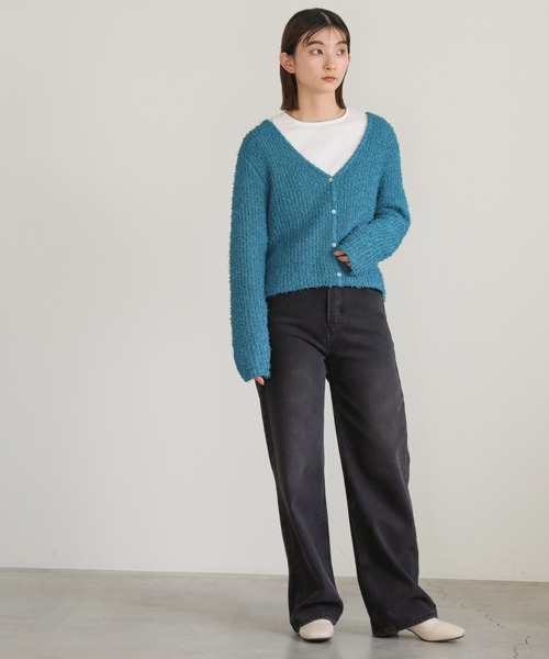 select MOCA（セレクトモカ）の「カールヤーンニットショートカーディガン（カーディガン/ボレロ・レディース・グリーン/オフホワイト/ブラック・FREE）」の17枚目の写真