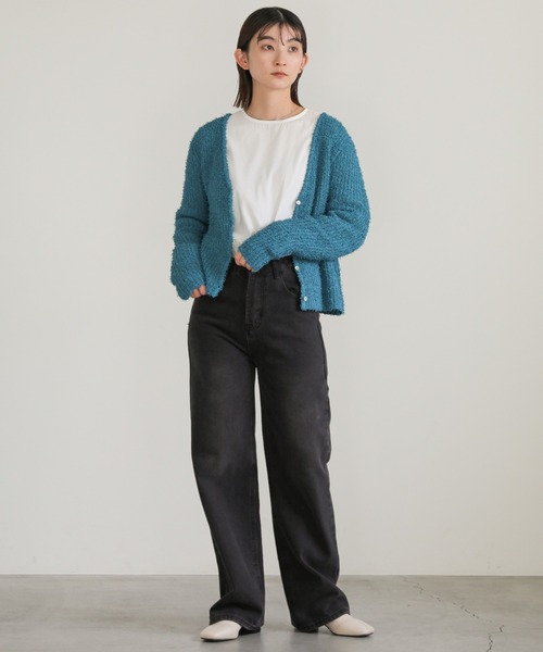 select MOCA（セレクトモカ）の「カールヤーンニットショートカーディガン（カーディガン/ボレロ・レディース・グリーン/オフホワイト/ブラック・FREE）」の5枚目の写真
