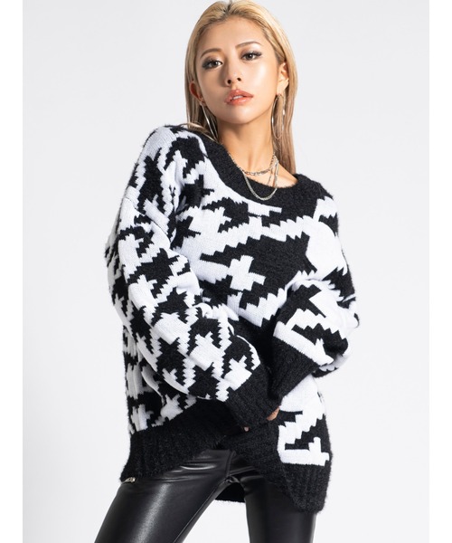 EGOIST(エゴイスト)の「変形千鳥ニットトップス(ニット/セーター・レディース・ベージュ/ブラック・FREE)」の1枚目の写真