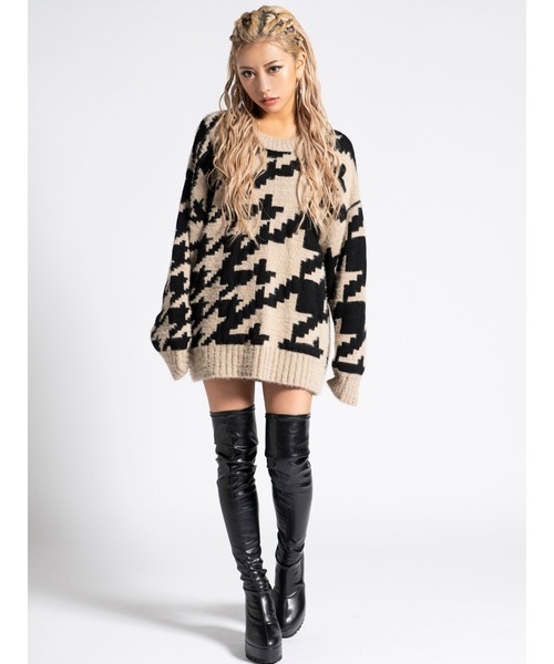 EGOIST(エゴイスト)の「変形千鳥ニットトップス(ニット/セーター・レディース・ベージュ/ブラック・FREE)」の6枚目の写真