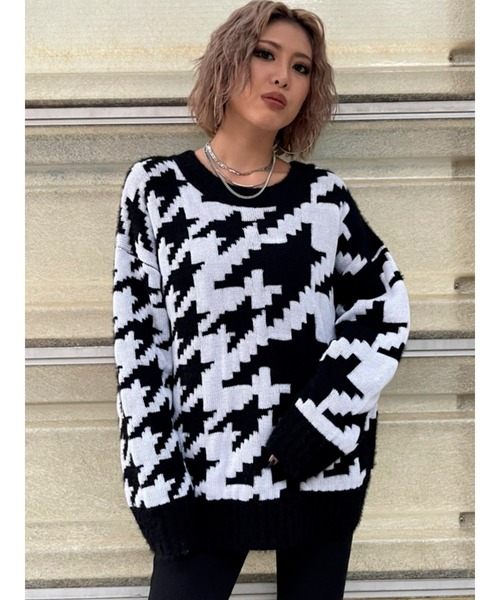 EGOIST(エゴイスト)の「変形千鳥ニットトップス(ニット/セーター・レディース・ベージュ/ブラック・FREE)」の4枚目の写真