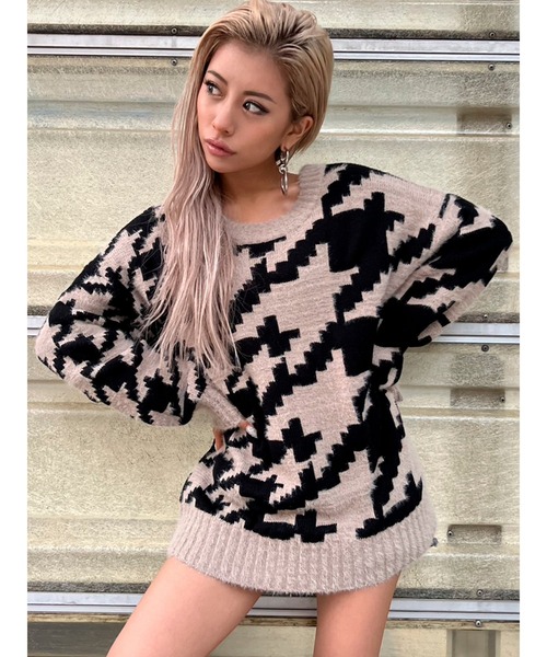 EGOIST(エゴイスト)の「変形千鳥ニットトップス(ニット/セーター・レディース・ベージュ/ブラック・FREE)」の9枚目の写真