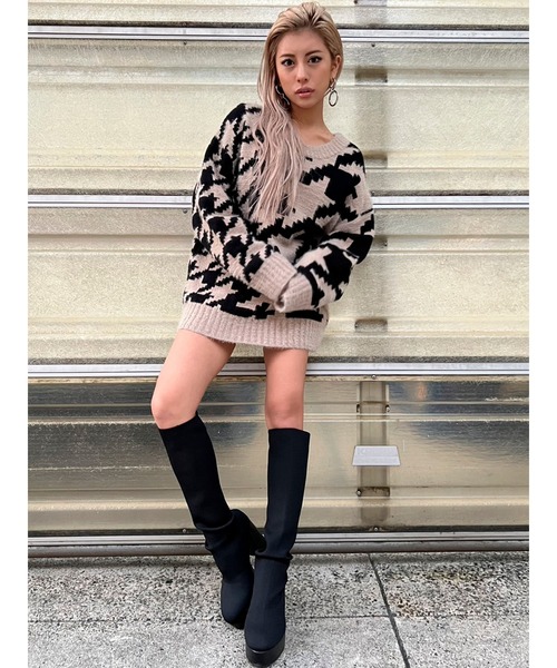 EGOIST(エゴイスト)の「変形千鳥ニットトップス(ニット/セーター・レディース・ベージュ/ブラック・FREE)」の10枚目の写真