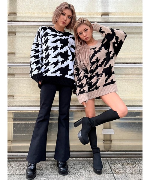 EGOIST(エゴイスト)の「変形千鳥ニットトップス(ニット/セーター・レディース・ベージュ/ブラック・FREE)」の12枚目の写真