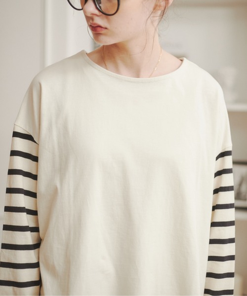 ANGIE(アンジー)の「袖ボーダーロングスリーブTシャツ(Tシャツ/カットソー・レディース・ブルー/アイボリー/ブラック・MEDIUM/LARGE)」の5枚目の写真