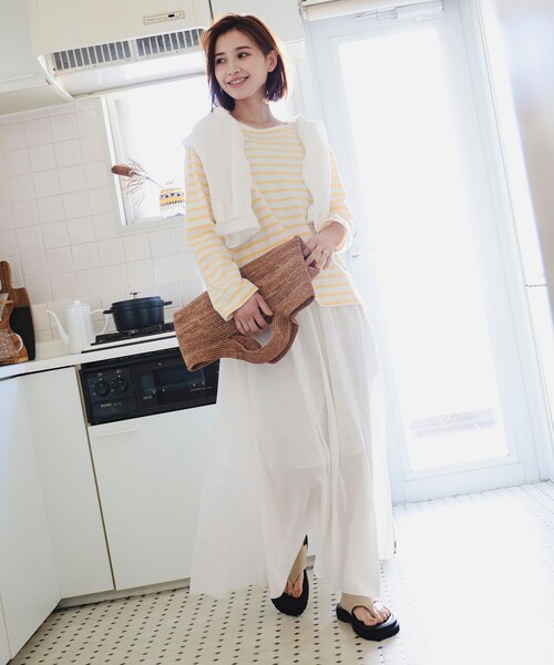 B:MING by BEAMS（ビーミングバイビームス）の「B:MING by BEAMS / ボーダー ロングスリーブ Tシャツ（Tシャツ/カットソー・レディース・オレンジ/グリーン/ピンク/ブラック/パープル系その他4/イエロー/ネイビー・FREE）」の8枚目の写真