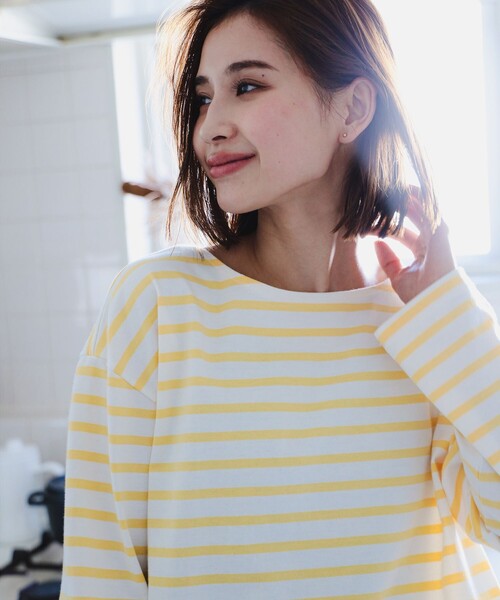 B:MING by BEAMS（ビーミングバイビームス）の「B:MING by BEAMS / ボーダー ロングスリーブ Tシャツ（Tシャツ/カットソー・レディース・オレンジ/グリーン/ピンク/ブラック/パープル系その他4/イエロー/ネイビー・FREE）」の15枚目の写真