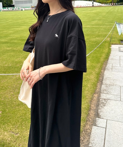 POLOCHAMPS(ポロチャンプス)の「【POLOCHAMPS/ポロチャンプス】別注 ワンポイント刺繍 半袖ロング丈 マタニティ Tワンピース(ワンピース・レディース・ブラック/ライトグレー/ベージュ・FREE)」の8枚目の写真