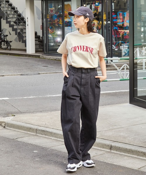 CONVERSE/コンバース フロッキーロゴプリントクルーネック半袖T