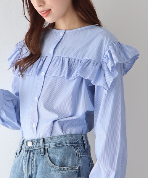 ボリュームスリーブフリルブラウス